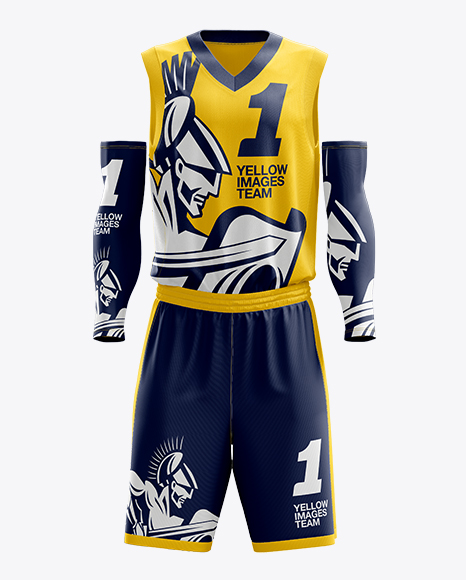 Men’s Full Basketball Kit with V-Neck Jersey Mockup (Front View)