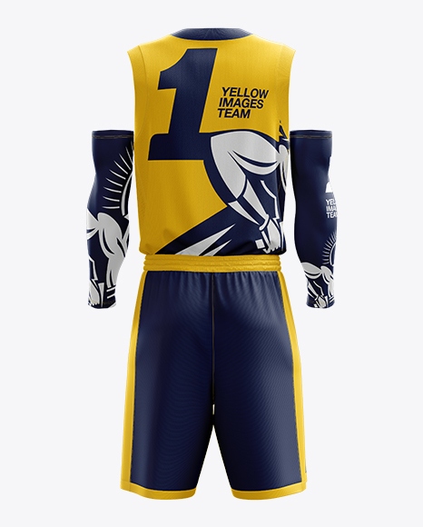 Men’s Full Basketball Kit with V-Neck Jersey Mockup (Back View)