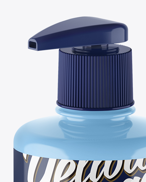Glossy Liquid Soap Bottle with Pump Mockup - Halfside View (High-Angle Shot)
