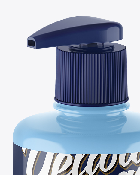 Glossy Liquid Soap Bottle with Pump Mockup - Halfside View (High-Angle Shot)