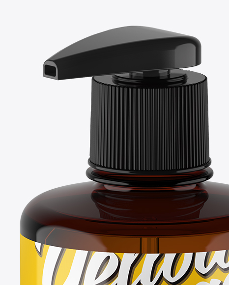 Amber Liquid Soap Bottle with Pump Mockup - Halfside View (High-Angle Shot) Amber Liquid Soap Bottle with Pump Mockup - Halfside View (High-Angle Shot)