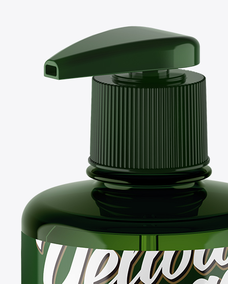 Green Liquid Soap Bottle with Pump Mockup - Halfside View