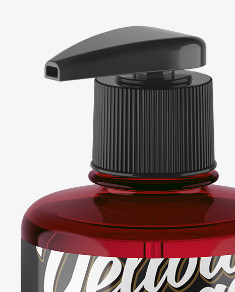 Red Liquid Soap Bottle with Pump Mockup - Halfside View