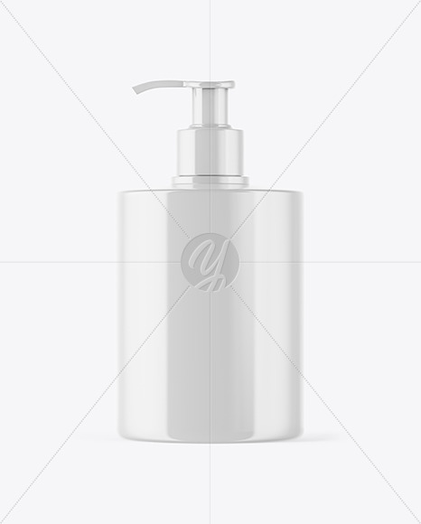 Glossy Plastic Bottle with Pump Mockup