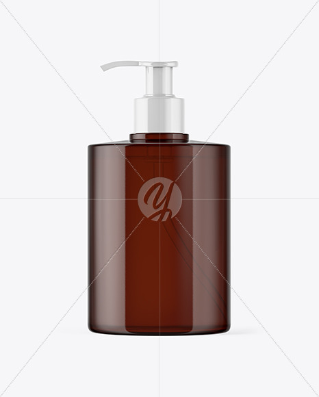 Amber Plastic Bottle with Pump Mockup