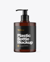 Amber Plastic Bottle with Pump Mockup