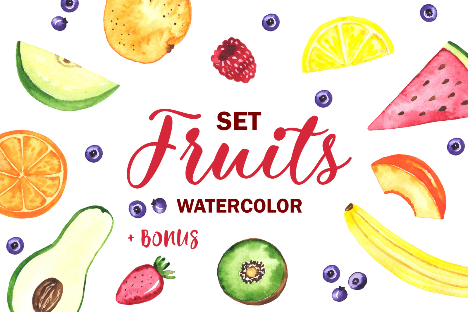 Fruits. Watercolor set. Clipart Fruits. Watercolor set. Clipart