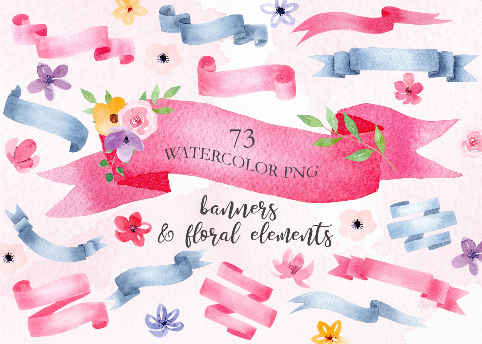 Watercolor Banners Clipart Set