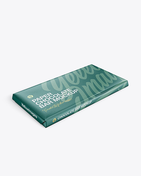 Paper Glossy Chocolate Bar Mockup - Halfside View (High Angle Shot)