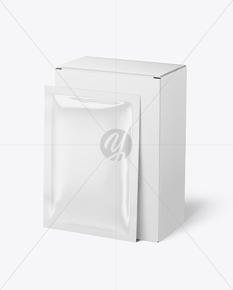 Paper Box with Glossy Sachet Mockup