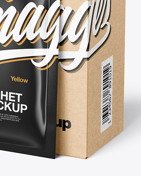 Kraft Paper Box with Glossy Sachet Mockup