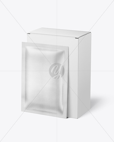 Paper Box with Kraft Sachet Mockup