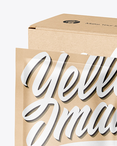 Kraft Paper Box with Kraft Sachet Mockup