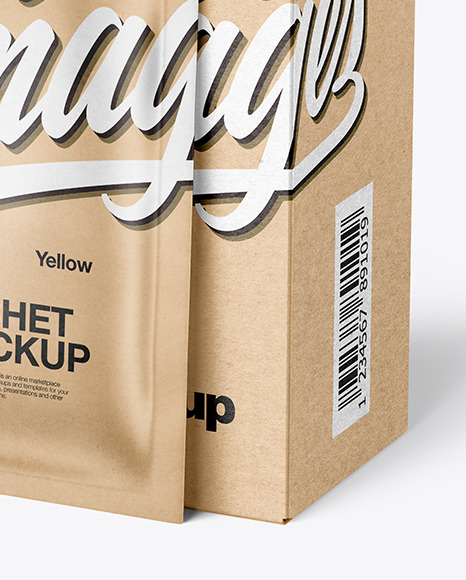 Kraft Paper Box with Kraft Sachet Mockup