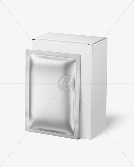 Paper Box with Metallic Sachet Mockup