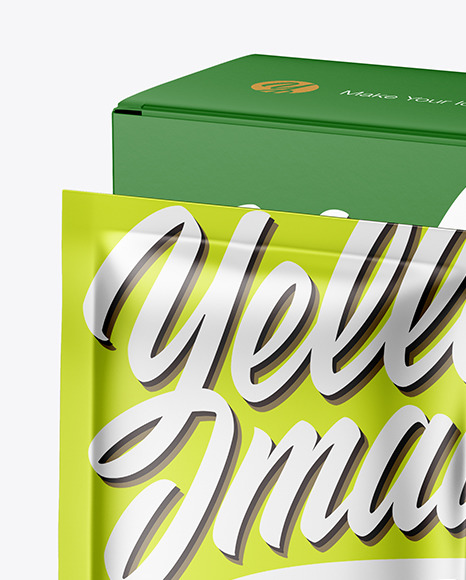 Paper Box with Metallic Sachet Mockup