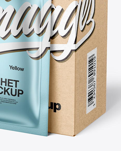 Kraft Paper Box with Metallic Sachet Mockup