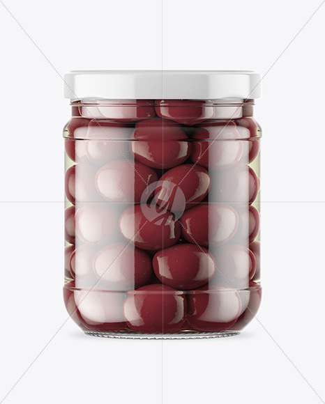 Clear Glass Jar with Kalamata Olives Mockup