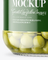 Clear Glass Jar with Green Peas Mockup