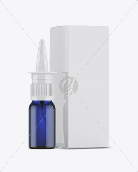 Blue Nasal Spray Bottle w/ Box Mockup