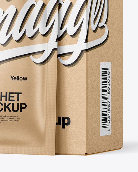 Kraft Paper Box with Kraft Sachet Mockup