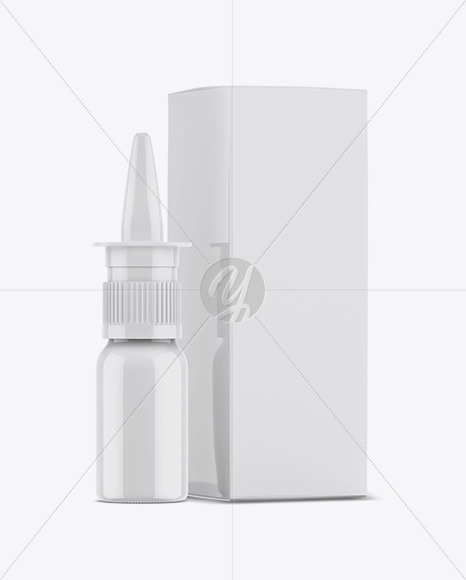 Glossy Nasal Spray Bottle w/ Box Mockup