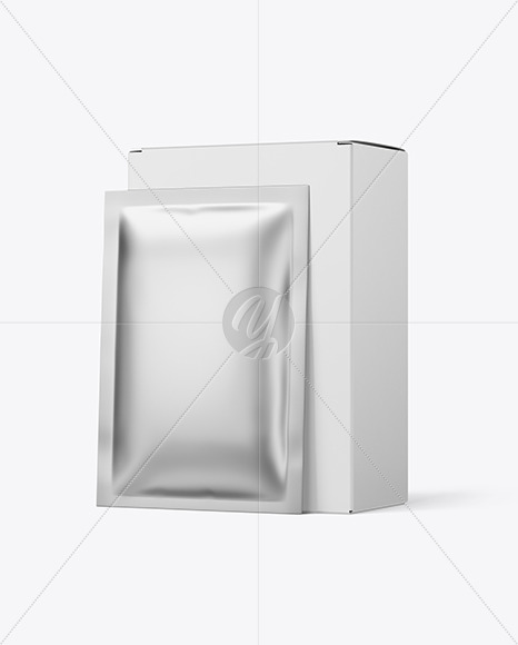 Paper Box with Metallic Sachet Mockup