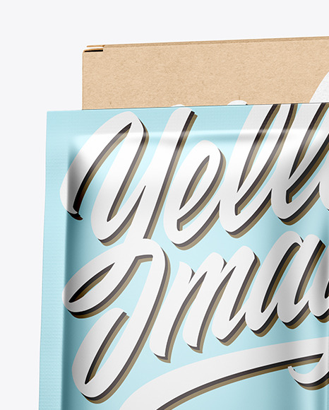 Kraft Paper Box with Metallic Sachet Mockup