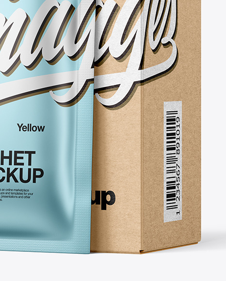 Kraft Paper Box with Metallic Sachet Mockup