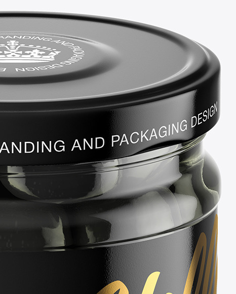 Clear Glass Jar with Black Olives Mockup