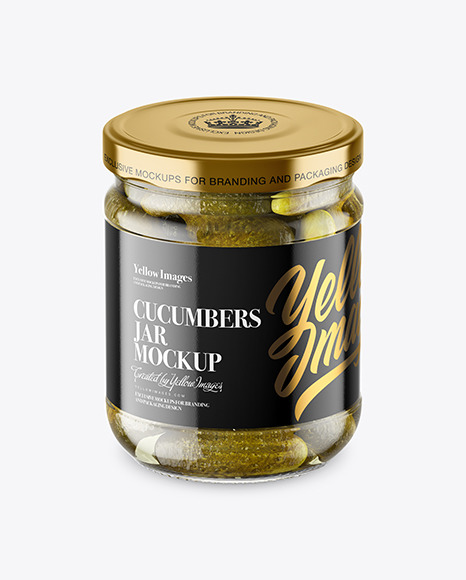 Clear Glass Jar with Pickled Cucumbers Mockup