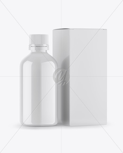 Glossy Bottle & Box Mockup