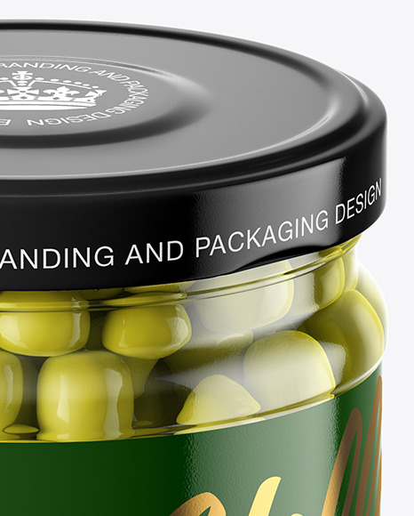 Clear Glass Jar with Green Peas Mockup