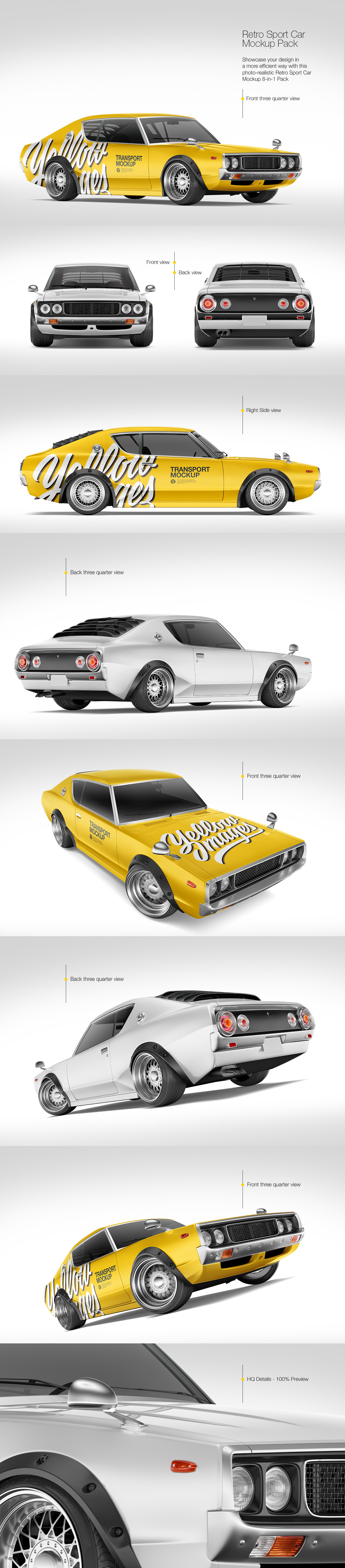 Retro Sport Car Mockup Pack Retro Sport Car Mockup Pack