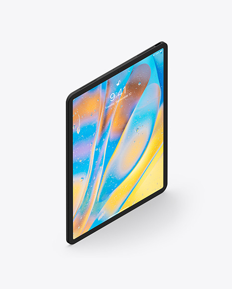 iPad Pro 12.9″ Isometric Clay Right Portrait Mockup