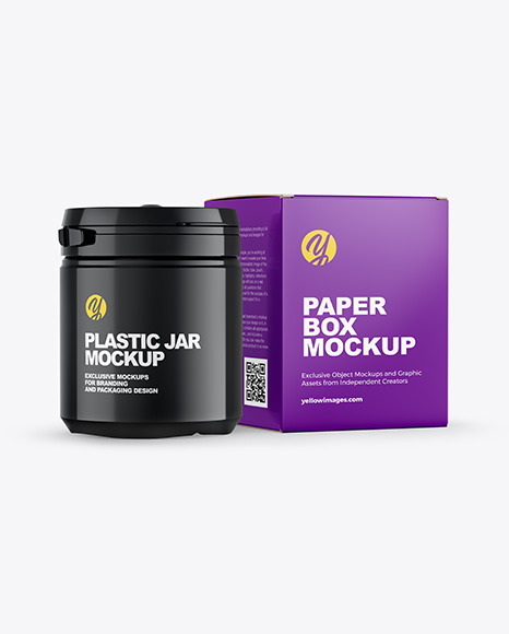 Glossy Plastic Jar w/ Glossy Box Mockup