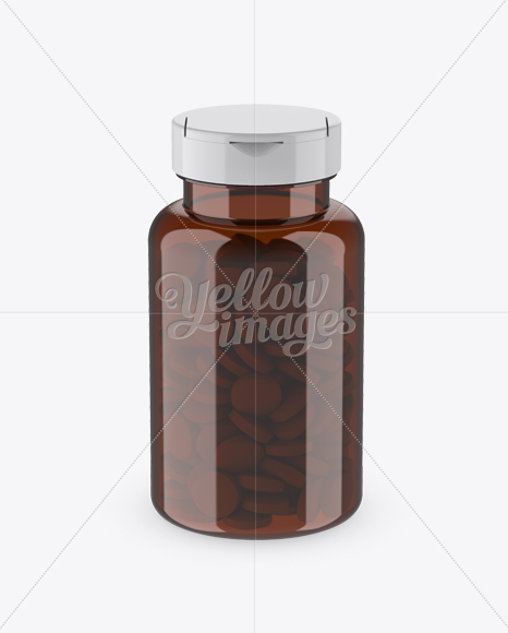 Amber Pill Bottle Mockup (High-Angle Shot)