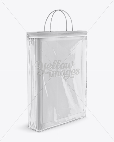 Clear Vinyl Bag w/ Bed Linen Mockup - Halfside View