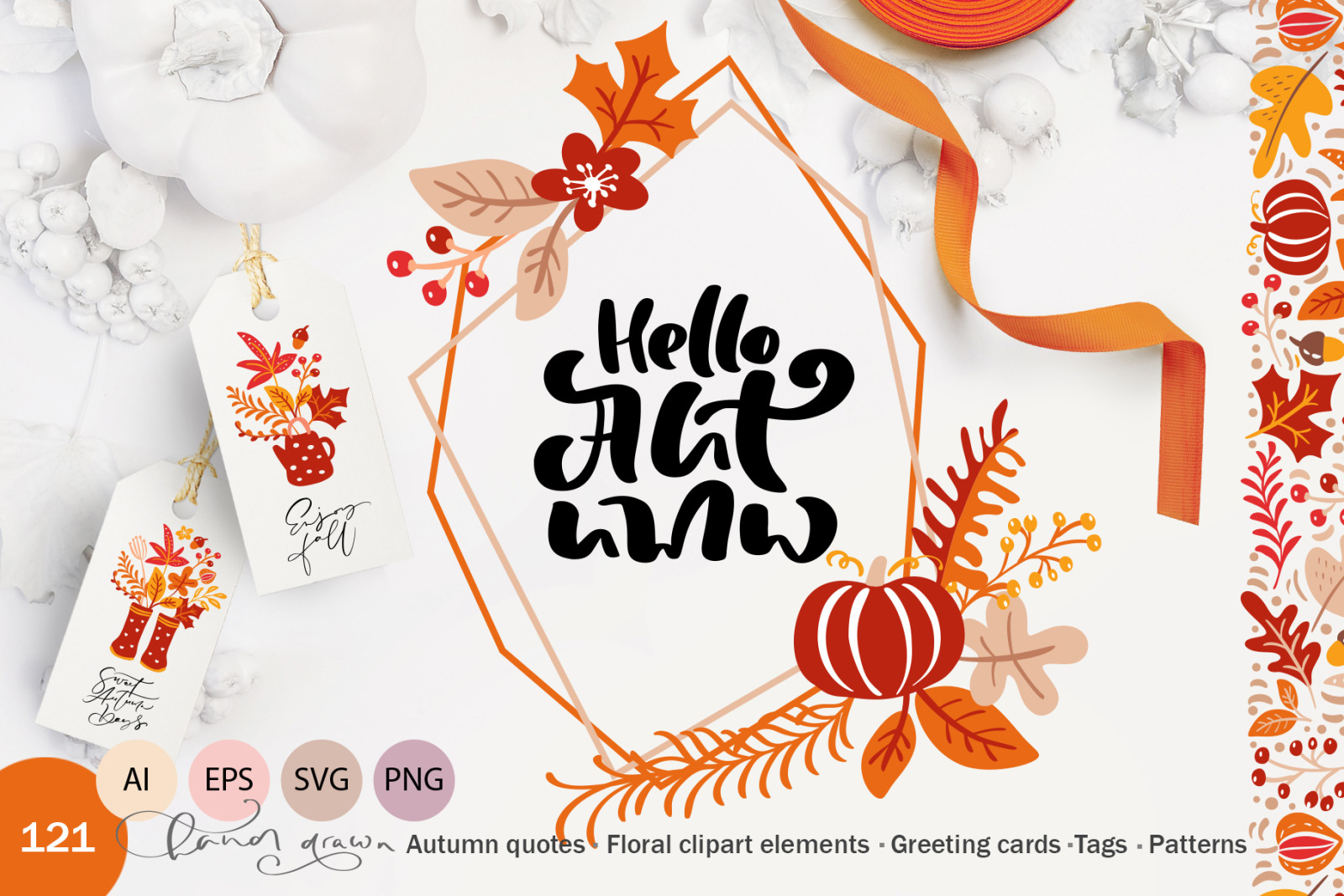 Autumn vector calligraphy &amp; floral elements