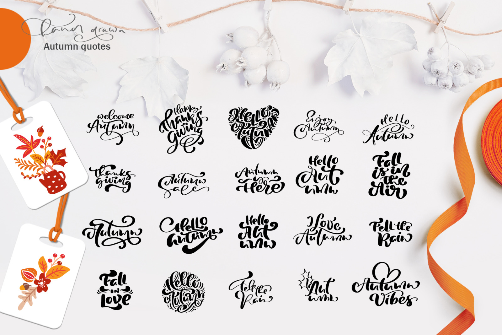 Autumn vector calligraphy &amp; floral elements