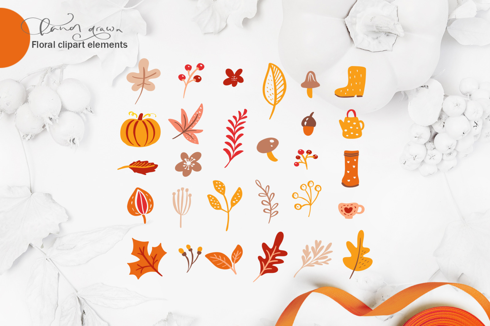 Autumn vector calligraphy &amp; floral elements