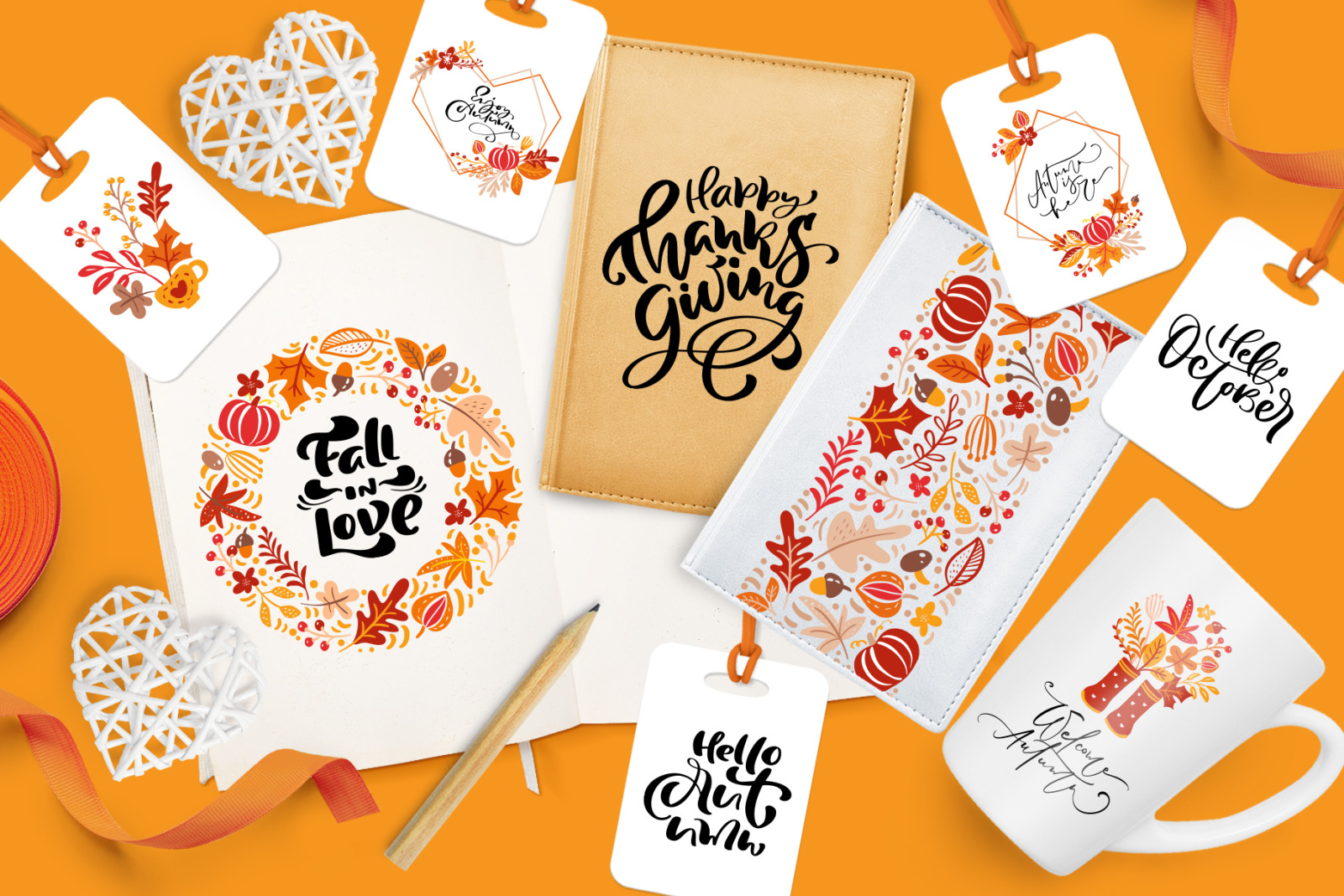 Autumn vector calligraphy &amp; floral elements