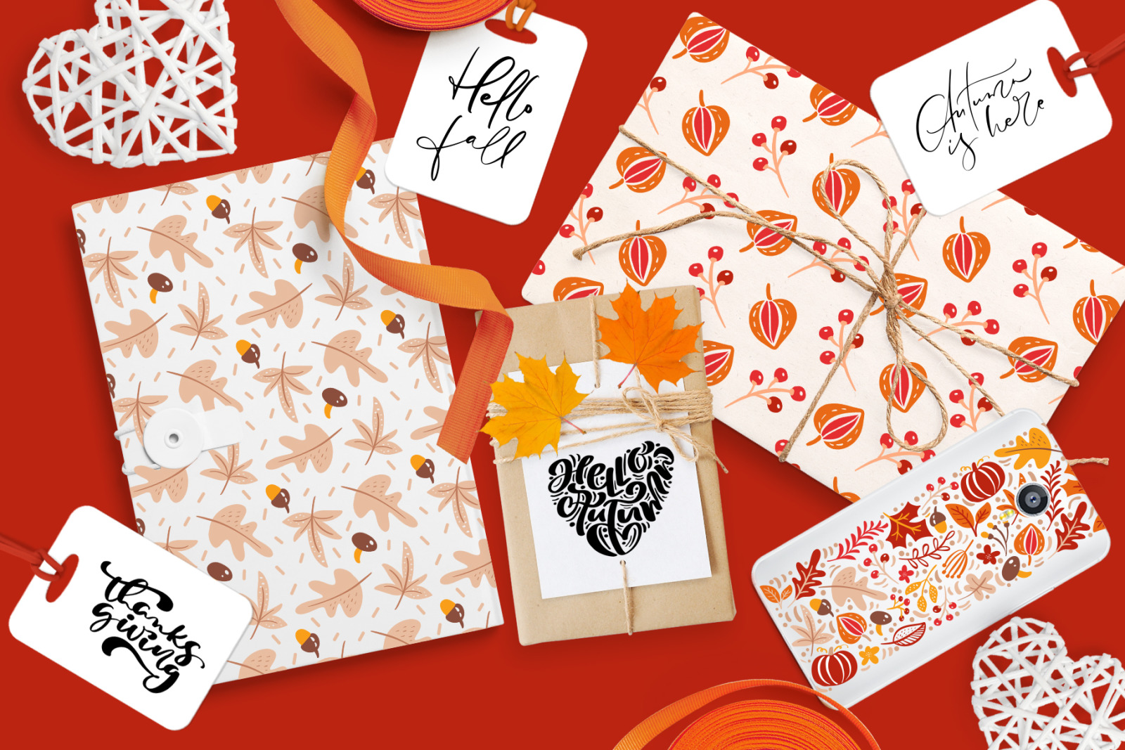 Autumn vector calligraphy &amp; floral elements