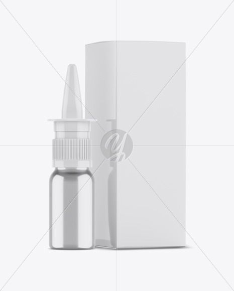 Metallic Nasal Spray Bottle w/ Box Mockup