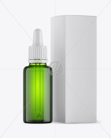 Green Glass Bottle w/ Box Mockup Green Glass Bottle w/ Box Mockup