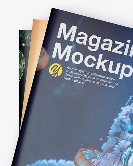 Three Glossy A4 Magazines Mockup