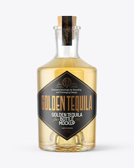 Golden Tequila Bottle with Cork Mockup