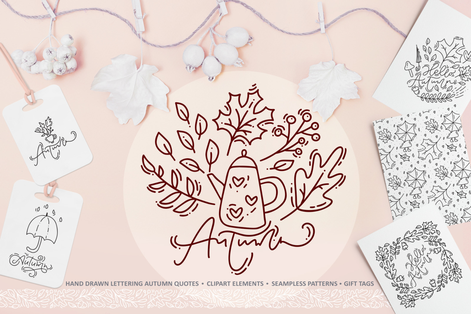 Monoline vector autumn floral elements Monoline vector autumn floral elements