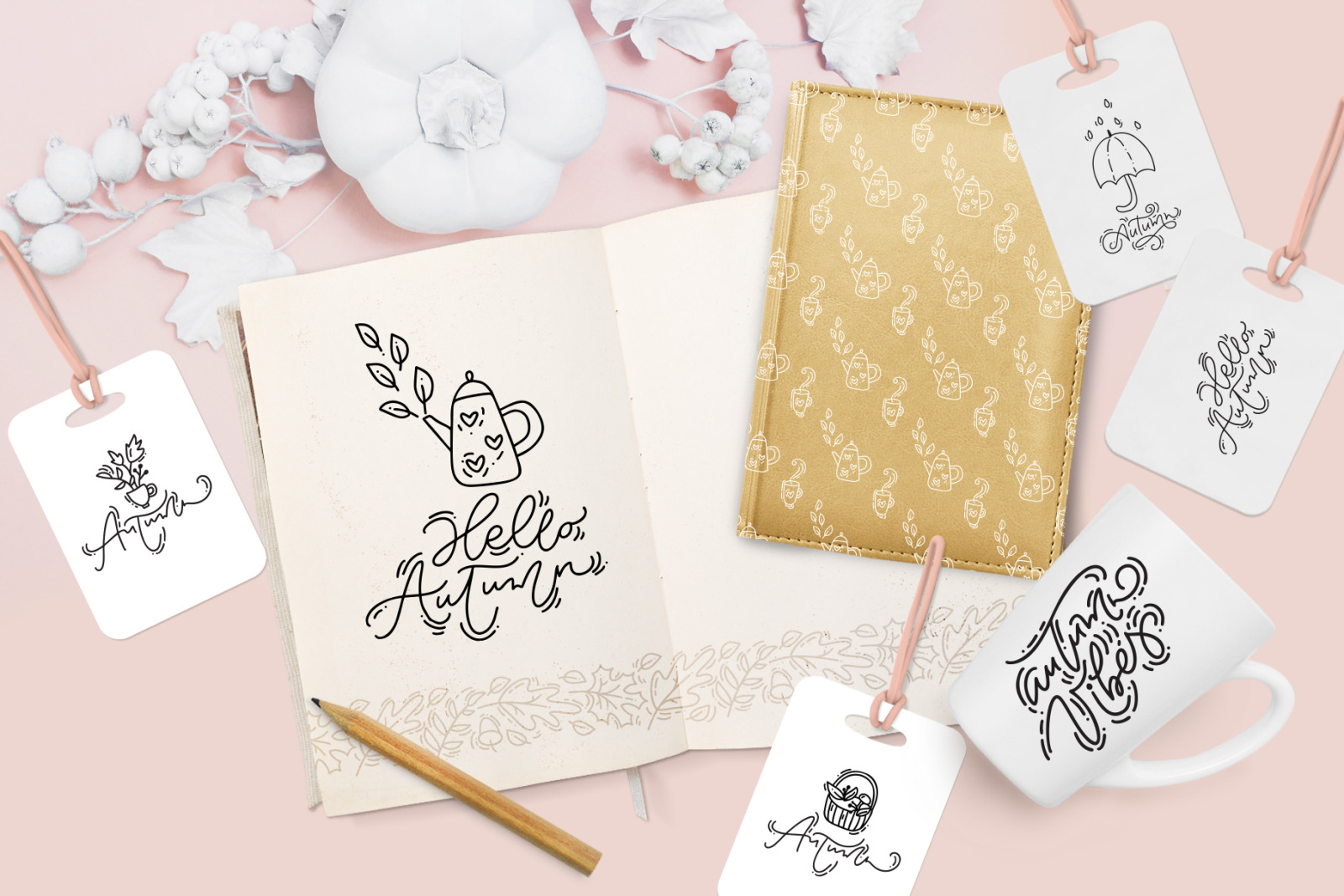 Monoline vector autumn floral elements Monoline vector autumn floral elements