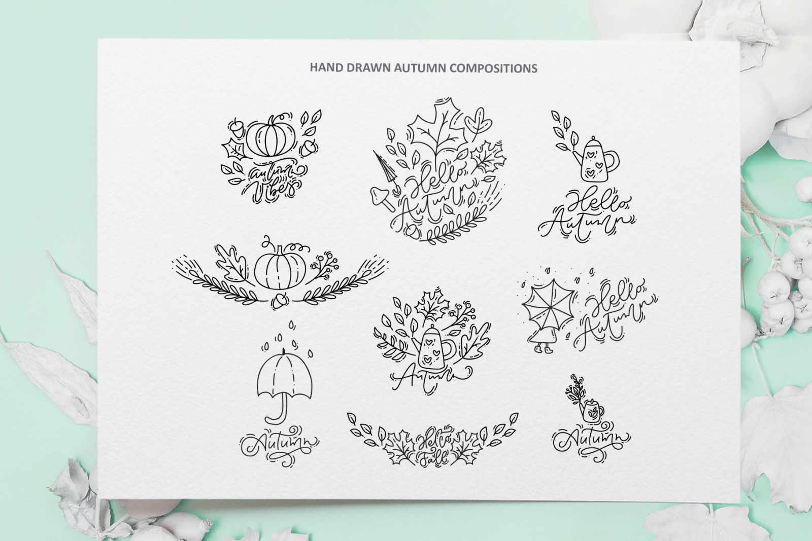 Monoline vector autumn floral elements